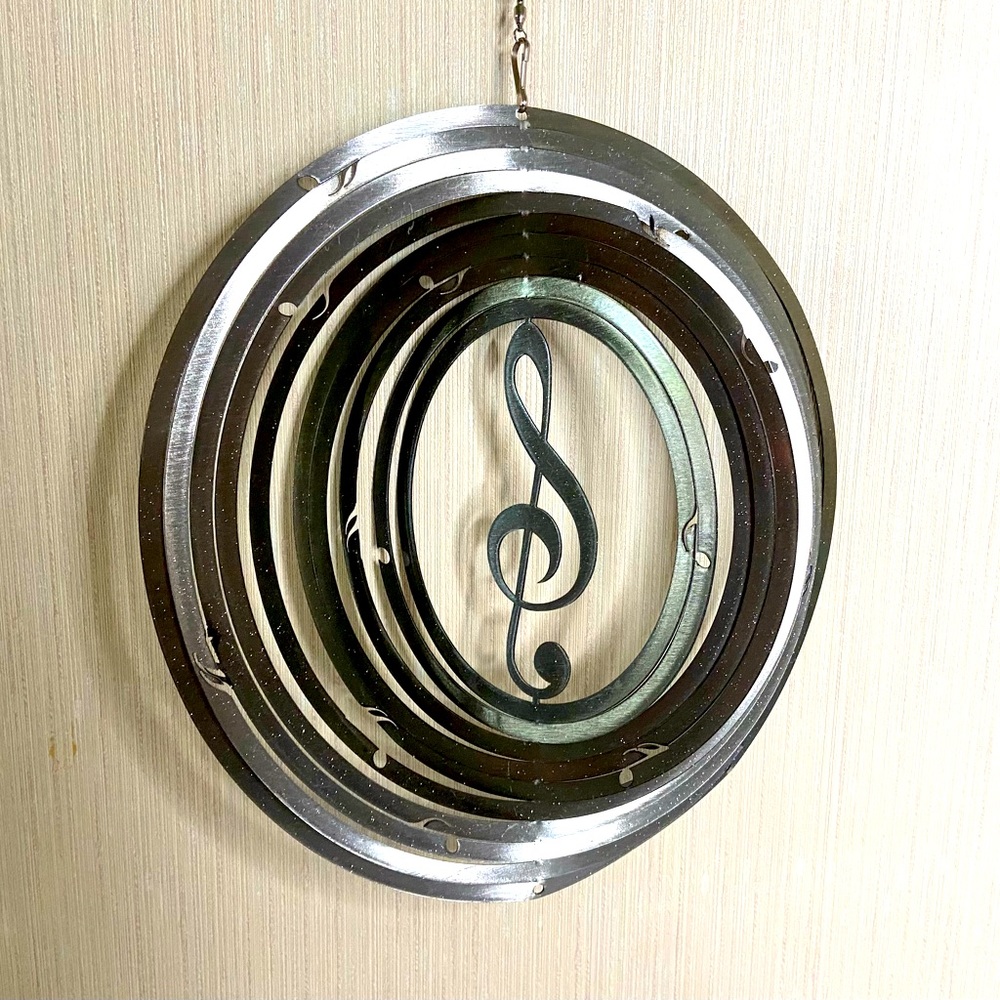 Silver Metal Music Treble Cleff Hanging Wind Spinner